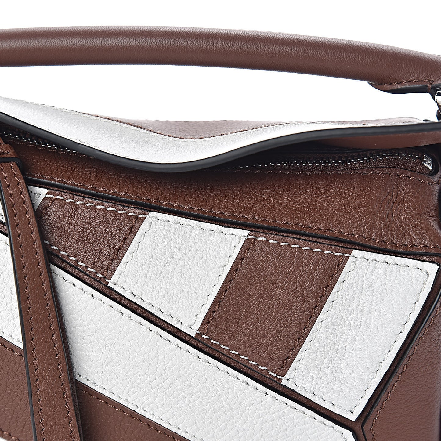 Calfskin Rugby Mini Puzzle Bag Brunette Soft White