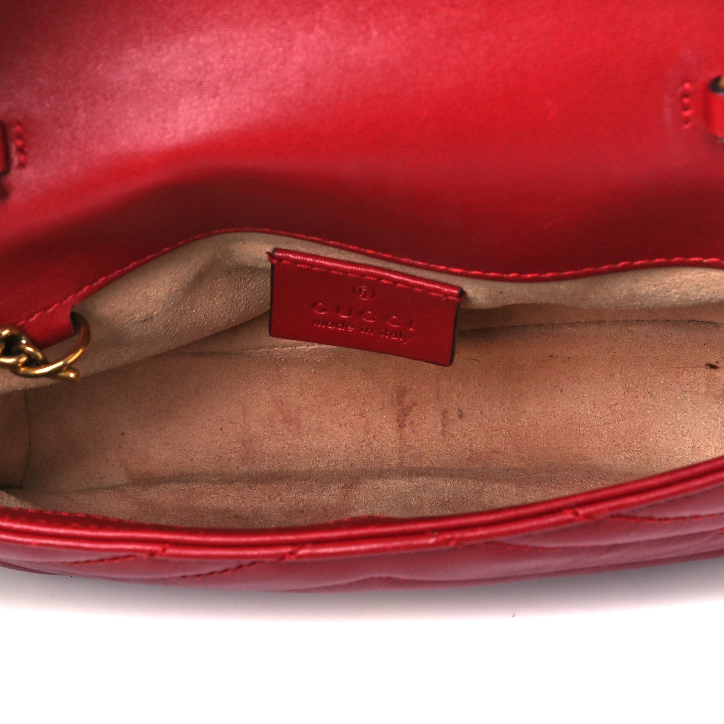 Calfskin Matelasse Super Mini GG Marmont Shoulder Bag Hibiscus Red
