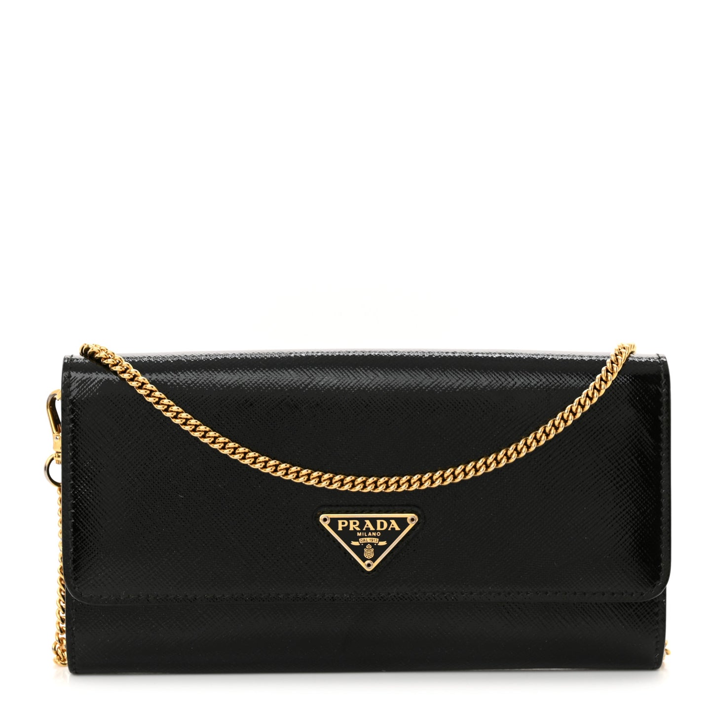Saffiano Vernice Triangle Chain Wallet Black