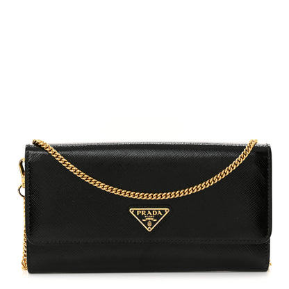 Prada Saffiano Vernice Triangle Chain Wallet Black 1 of 11