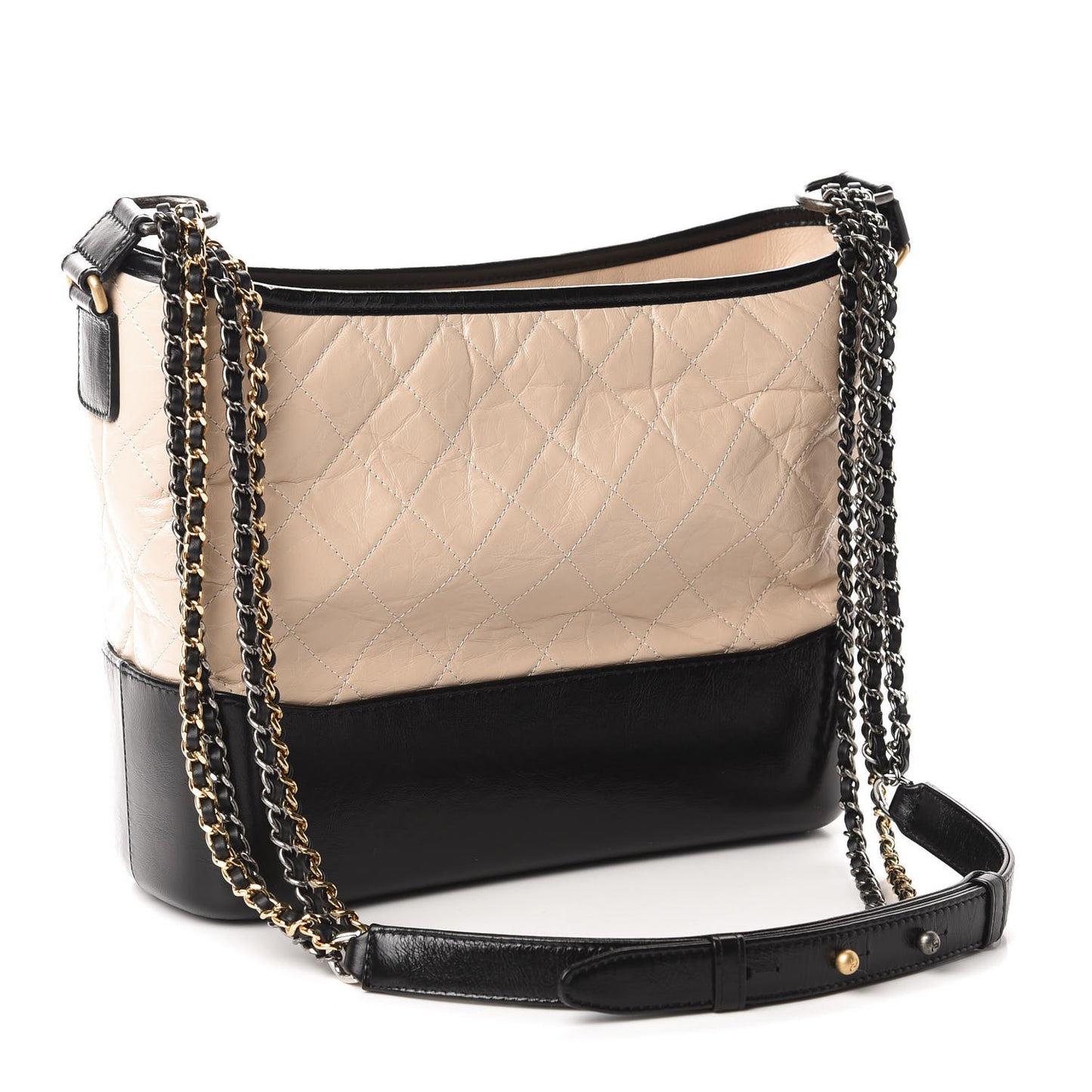 Aged Calfskin Quilted Medium Gabrielle Hobo Beige Black