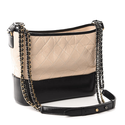Chanel Aged Calfskin Quilted Medium Gabrielle Hobo Beige Black 3 of 10