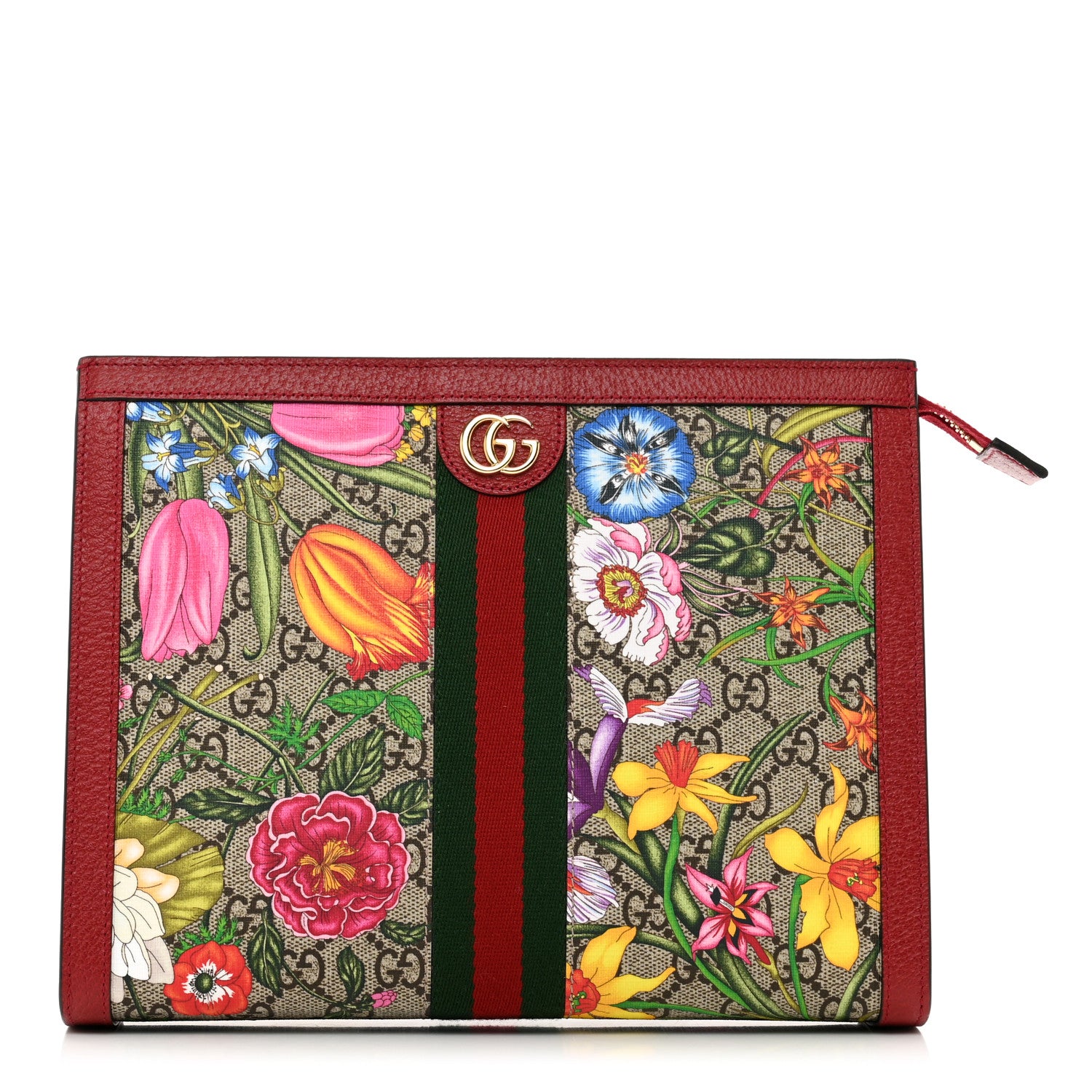 Gucci GG Supreme Monogram Flora Web Ophidia Pouch Red 1 of 7