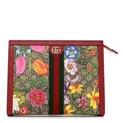 Gucci GG Supreme Monogram Flora Web Ophidia Pouch Red 1 of 7