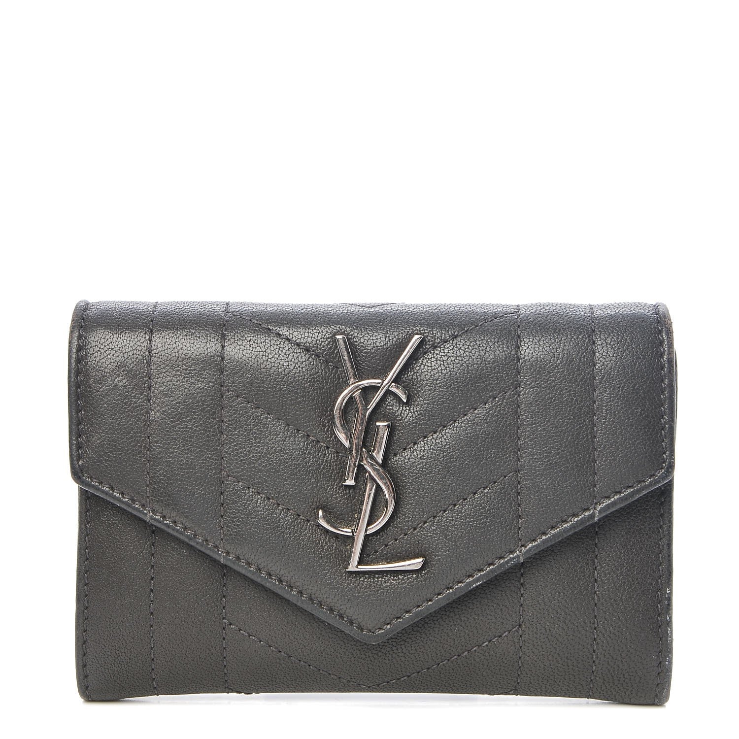 Saint Laurent Lambskin Mixed Matelasse Chevron Small Monogram Envelope Wallet Coal 1 of 8