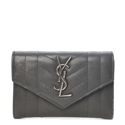 Saint Laurent Lambskin Mixed Matelasse Chevron Small Monogram Envelope Wallet Coal 1 of 8
