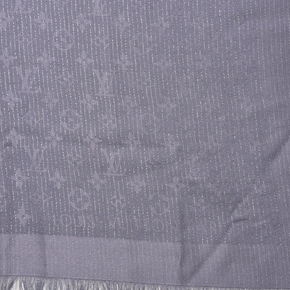 Louis Vuitton Wool Silk Monogram Glimmer Shawl Gris Blue 3 of 4