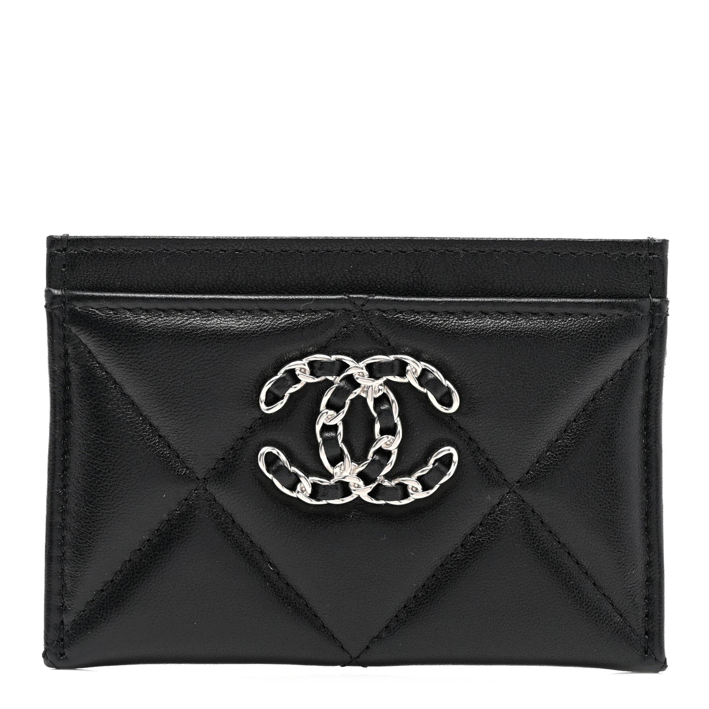 Lambskin Quilted Chanel 19 Card Holder Black