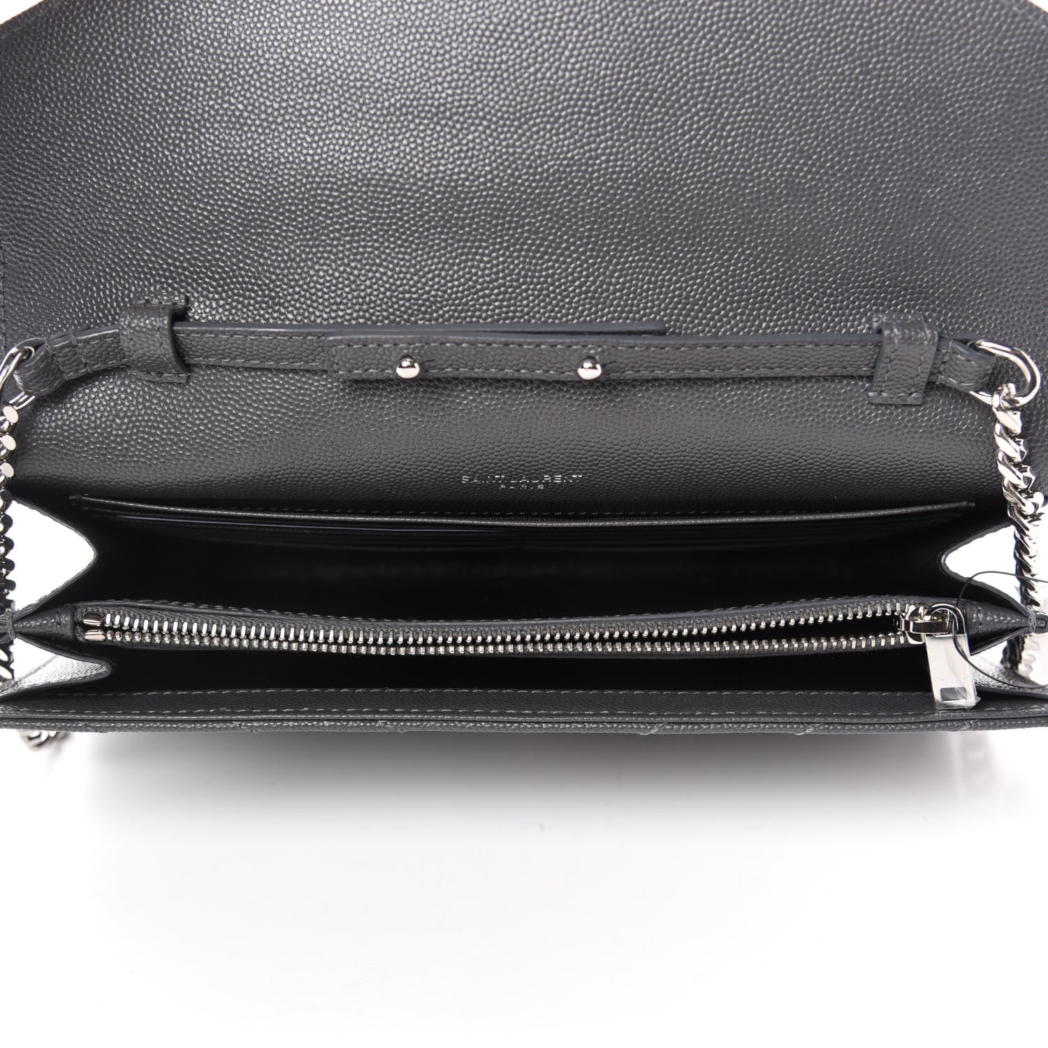 Saint Laurent Grain De Poudre Matelasse Chevron Monogram Chain Wallet Storm 5 of 10