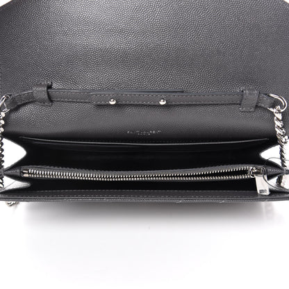 Saint Laurent Grain De Poudre Matelasse Chevron Monogram Chain Wallet Storm 5 of 10