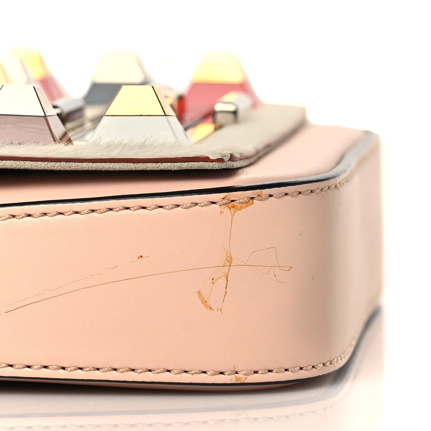 Vitello Dolce Calf Hair Studded Mini 3Baguette Shoulder Bag Light Pink