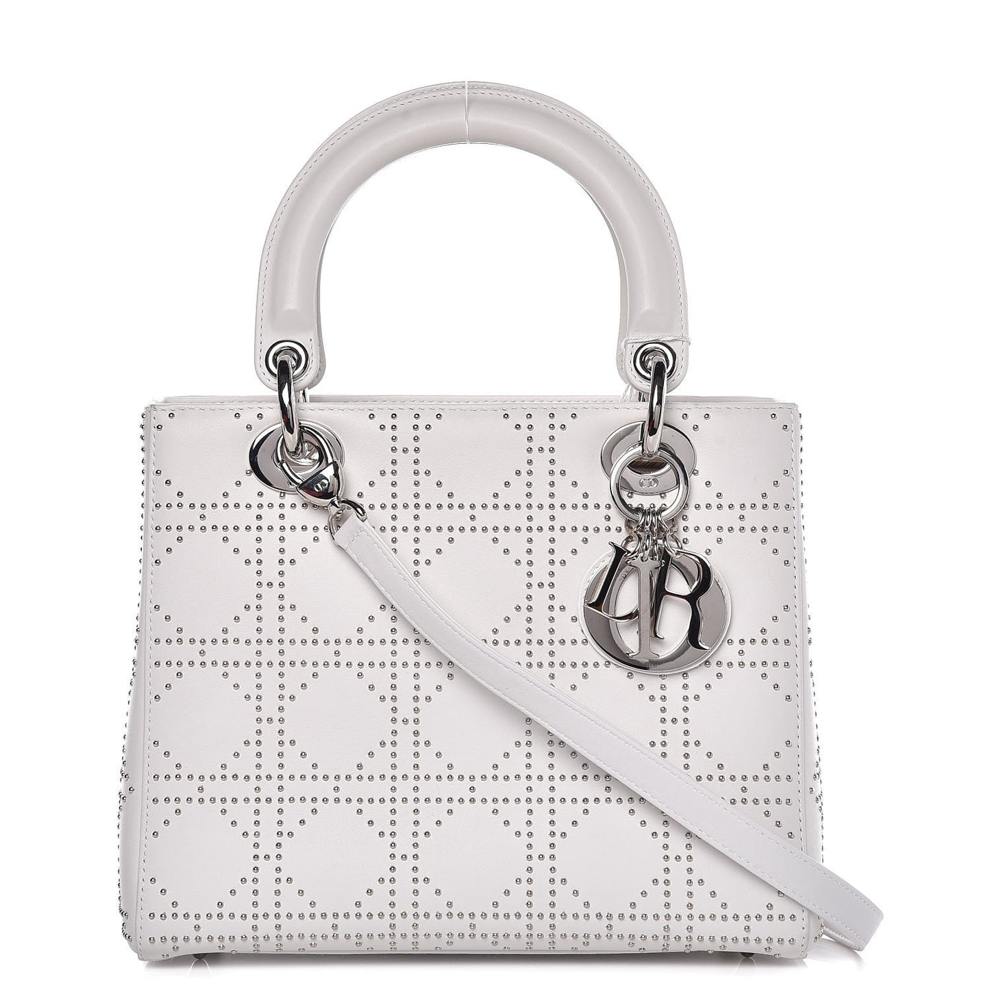 Lambskin Studded Cannage Medium Lady Dior White