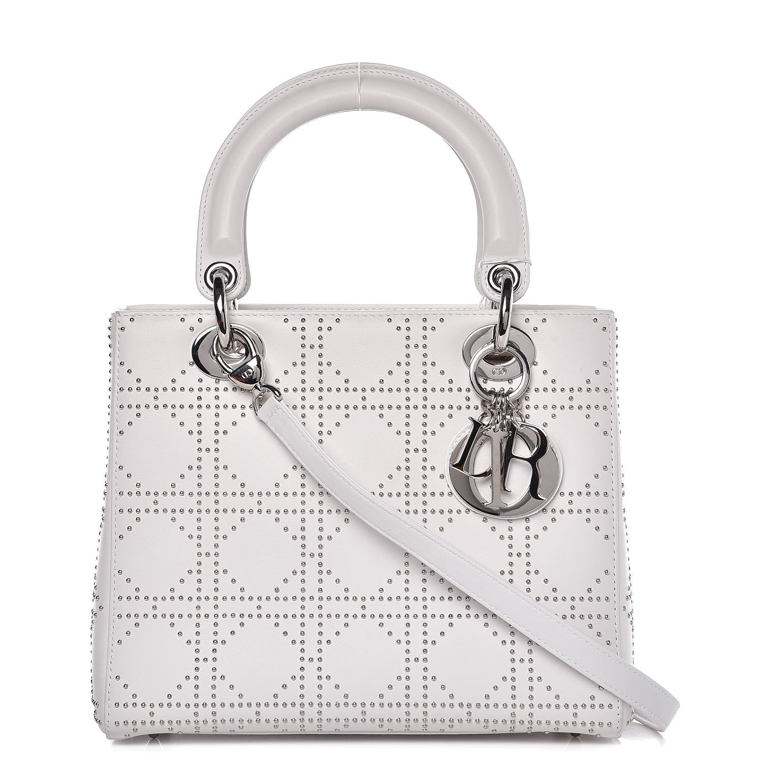 Christian Dior Lambskin Studded Cannage Medium Lady Dior White 1 of 8