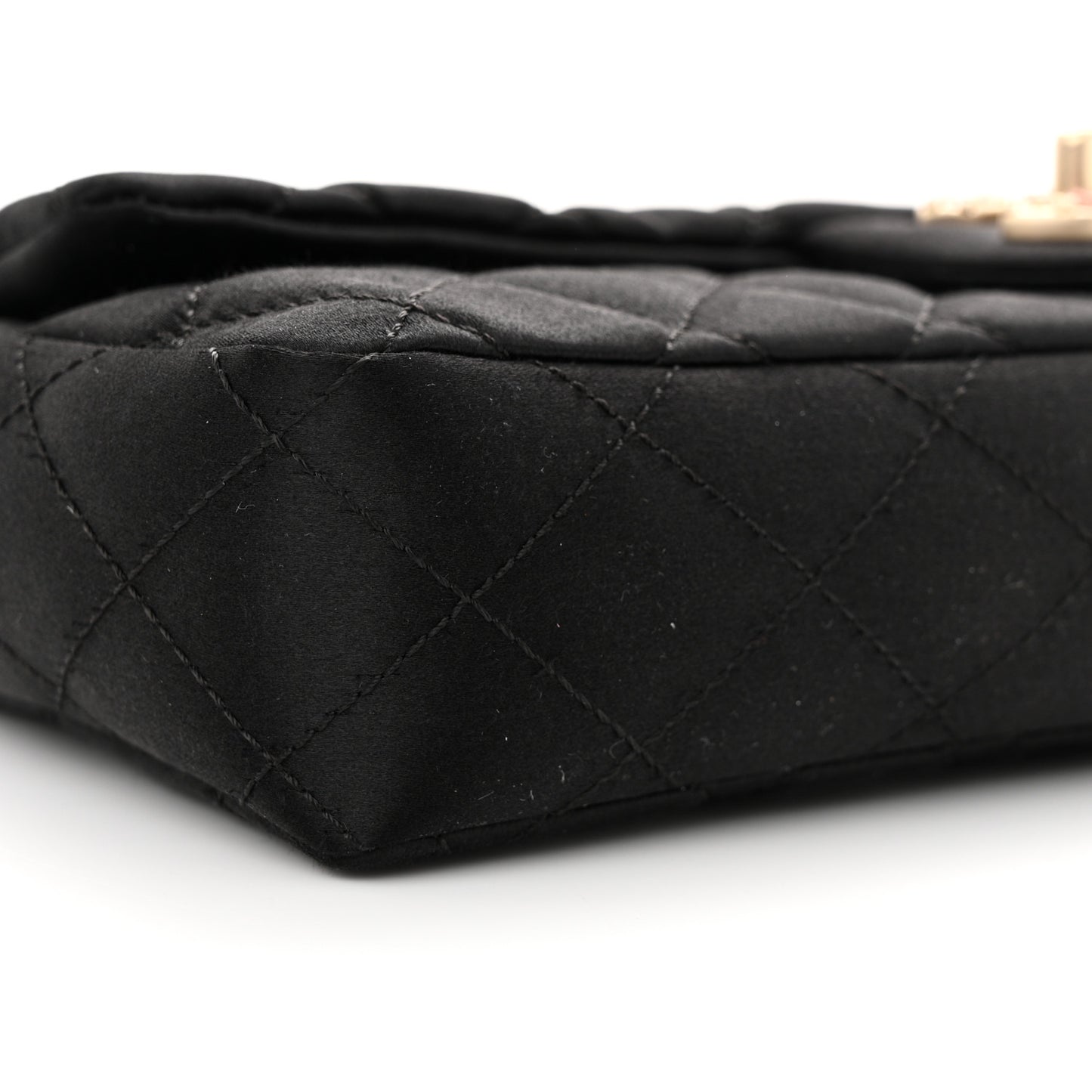 Satin Quilted Precious Jewel East West Flap Black