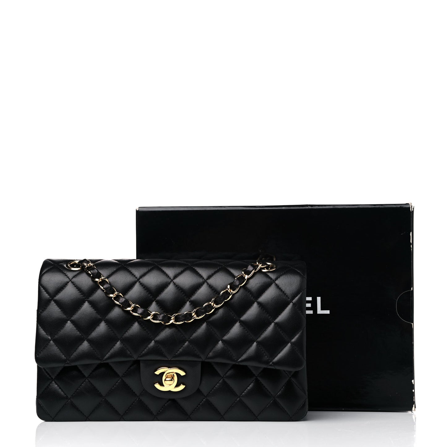 Lambskin Quilted Medium Double Flap Black