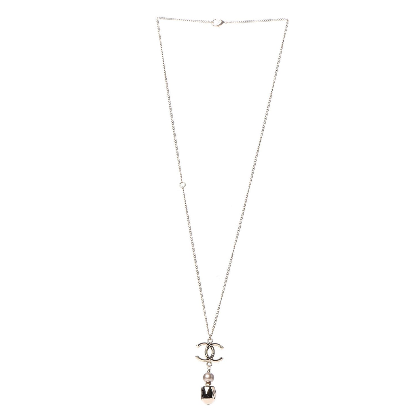Chain CC Pearl Drop Necklace Gold