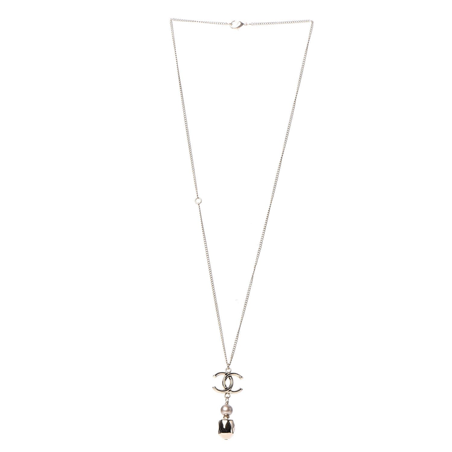 Chanel Chain CC Pearl Drop Necklace Gold 3 of 5