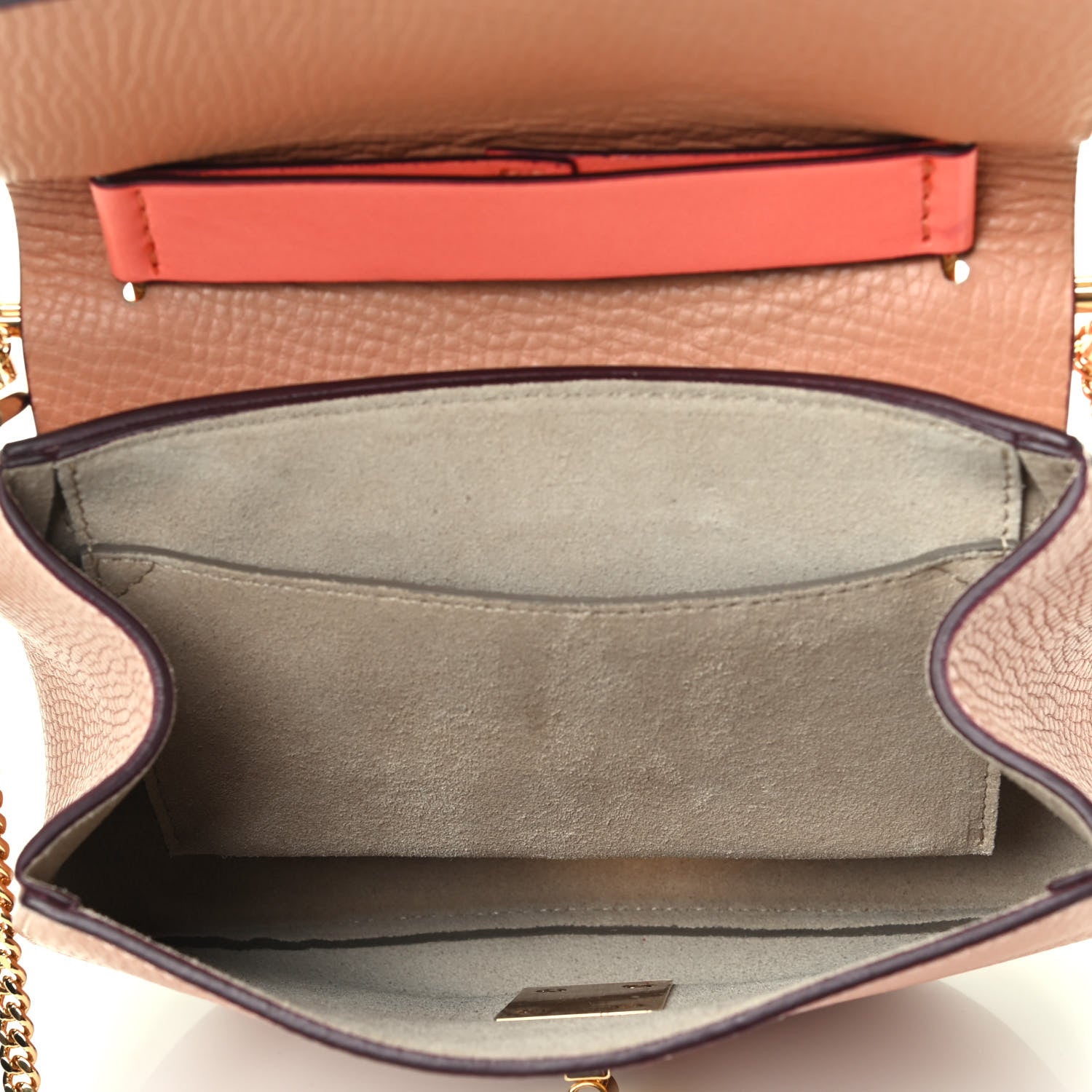 Chloe Grained Calfskin Lambskin Mini Bi-Color Drew Shoulder Bag Wet Sand Coral Pop 3 of 3