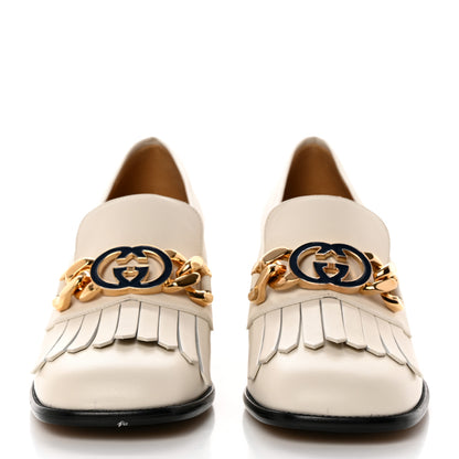 Gucci Malaga Kid Interlocking G Fringe 55mm Loafer Pumps 40 Mystic White 2 of 11