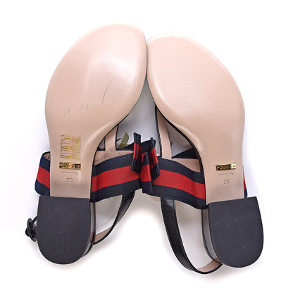 Gucci Lambskin Grosgrain Web Floral Thong Sandals 36 Blue 5 of 8