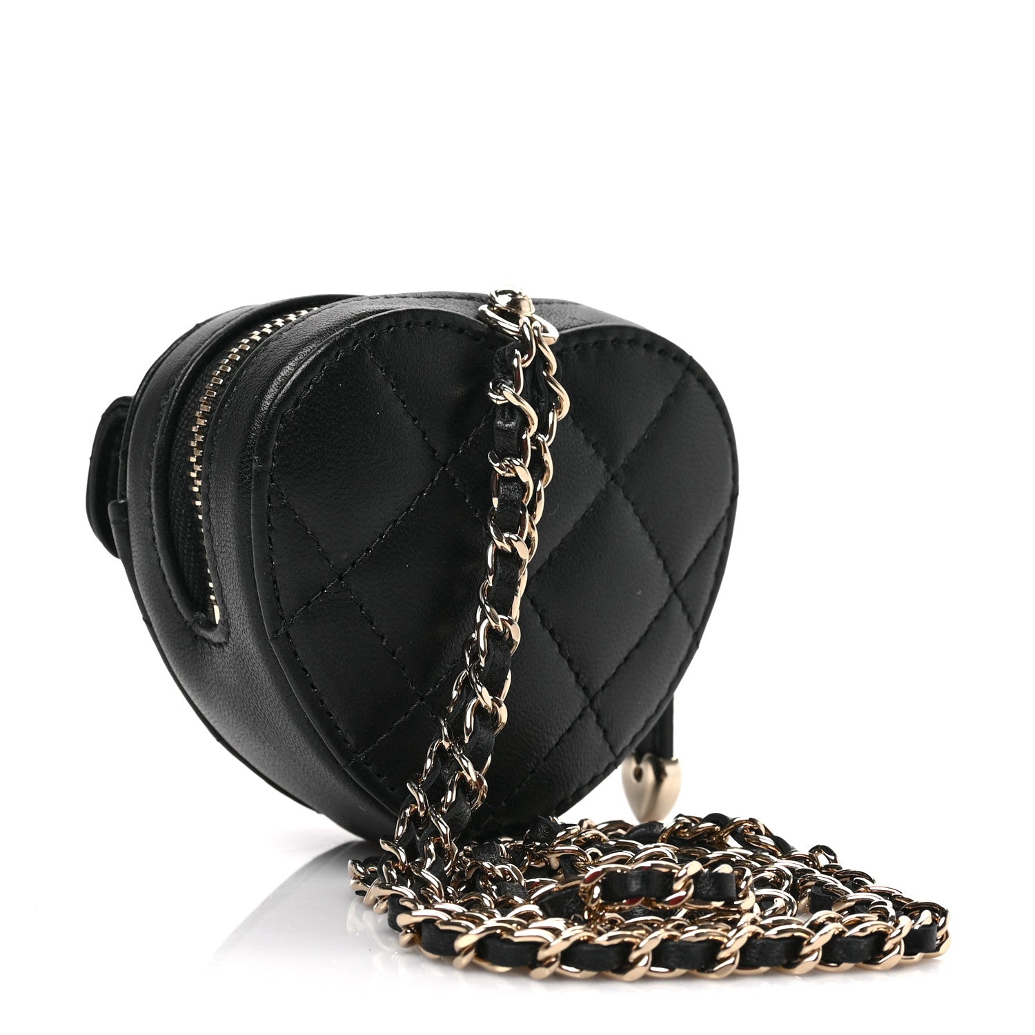 Chanel Lambskin Quilted CC In Love Heart Coin Purse With Chain Black 3 of 8