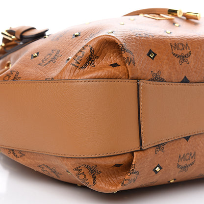 MCM Visetos Studded Small Drawstring Shopper Cognac 7 of 9