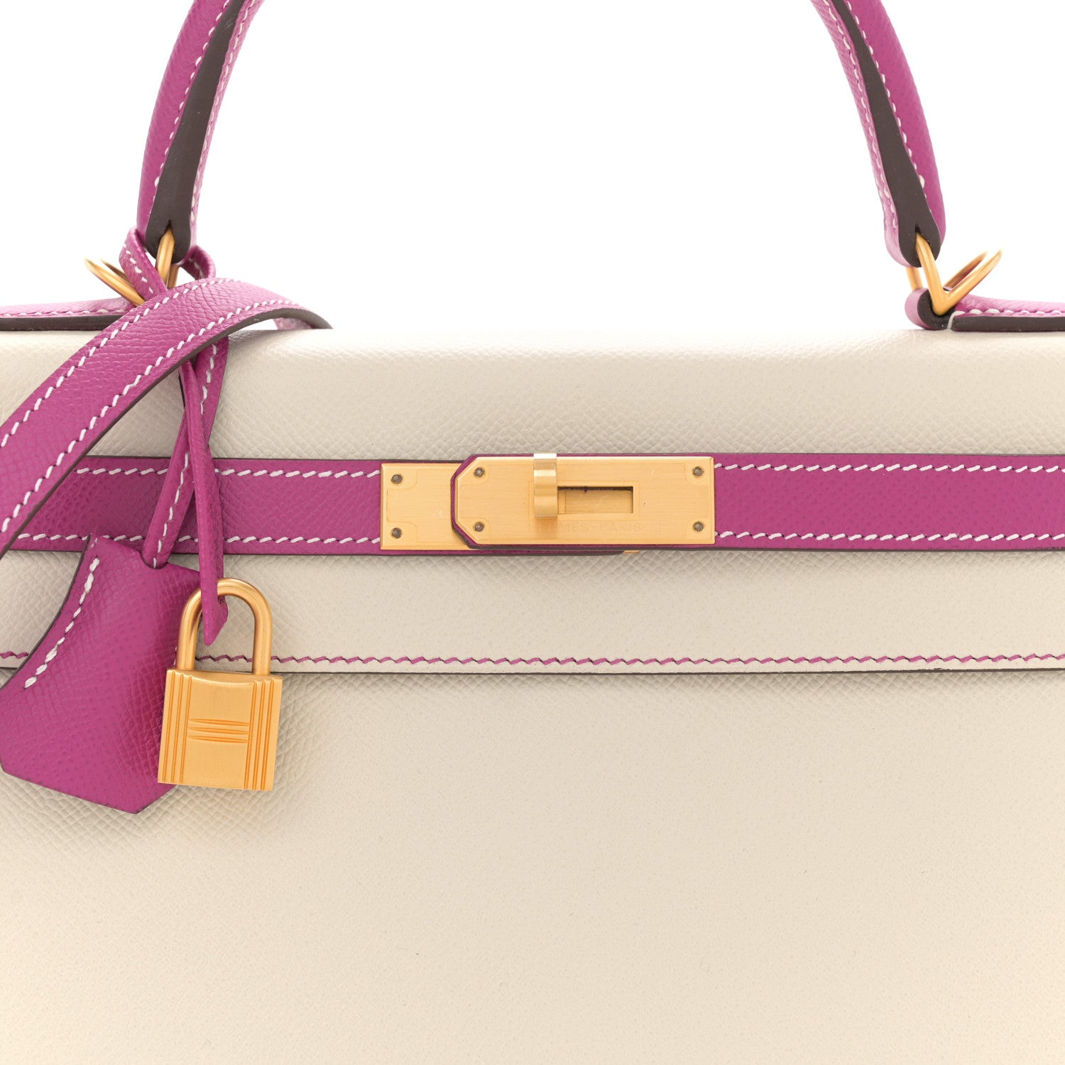 Hermes Epsom Bi-Color Horseshoe Kelly Sellier 28 Craie Rose Pourpre 8 of 11