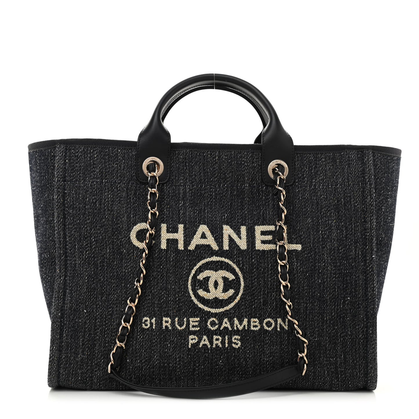 Denim Medium Deauville Tote Dark Blue White