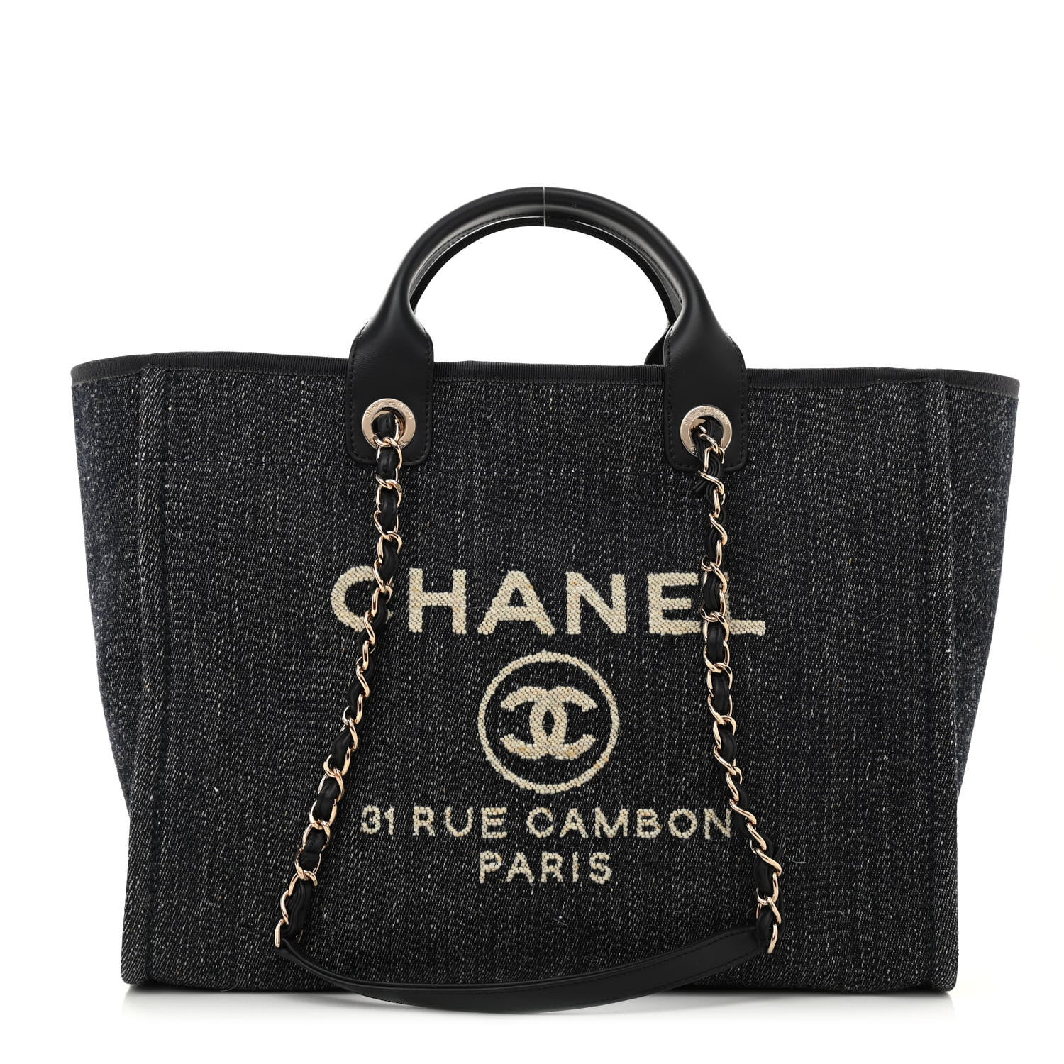 Chanel Denim Medium Deauville Tote Dark Blue White 3 of 14