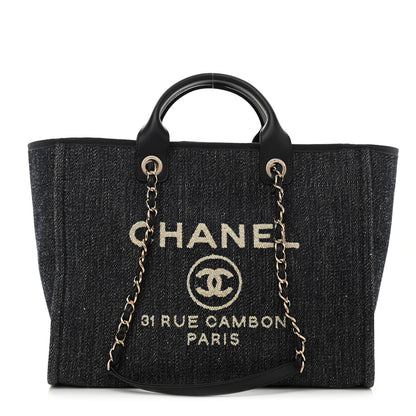 Chanel Denim Medium Deauville Tote Dark Blue White 3 of 14