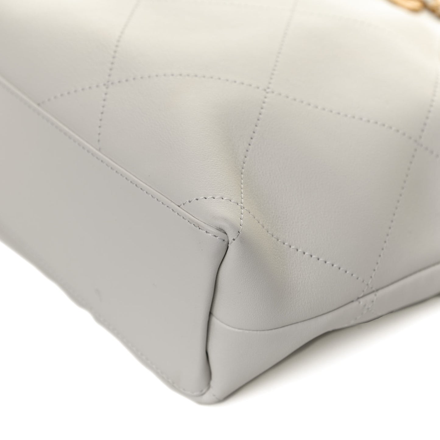 Calfskin Stitched Small Shopping Tote White