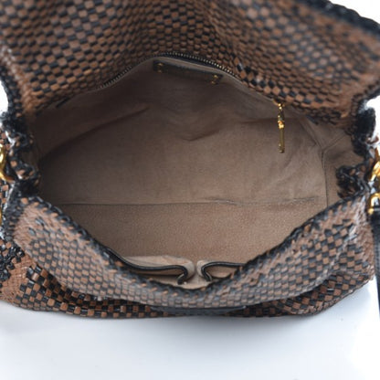 Prada Goatskin Woven Top Handle Satchel Black Tan 5 of 20