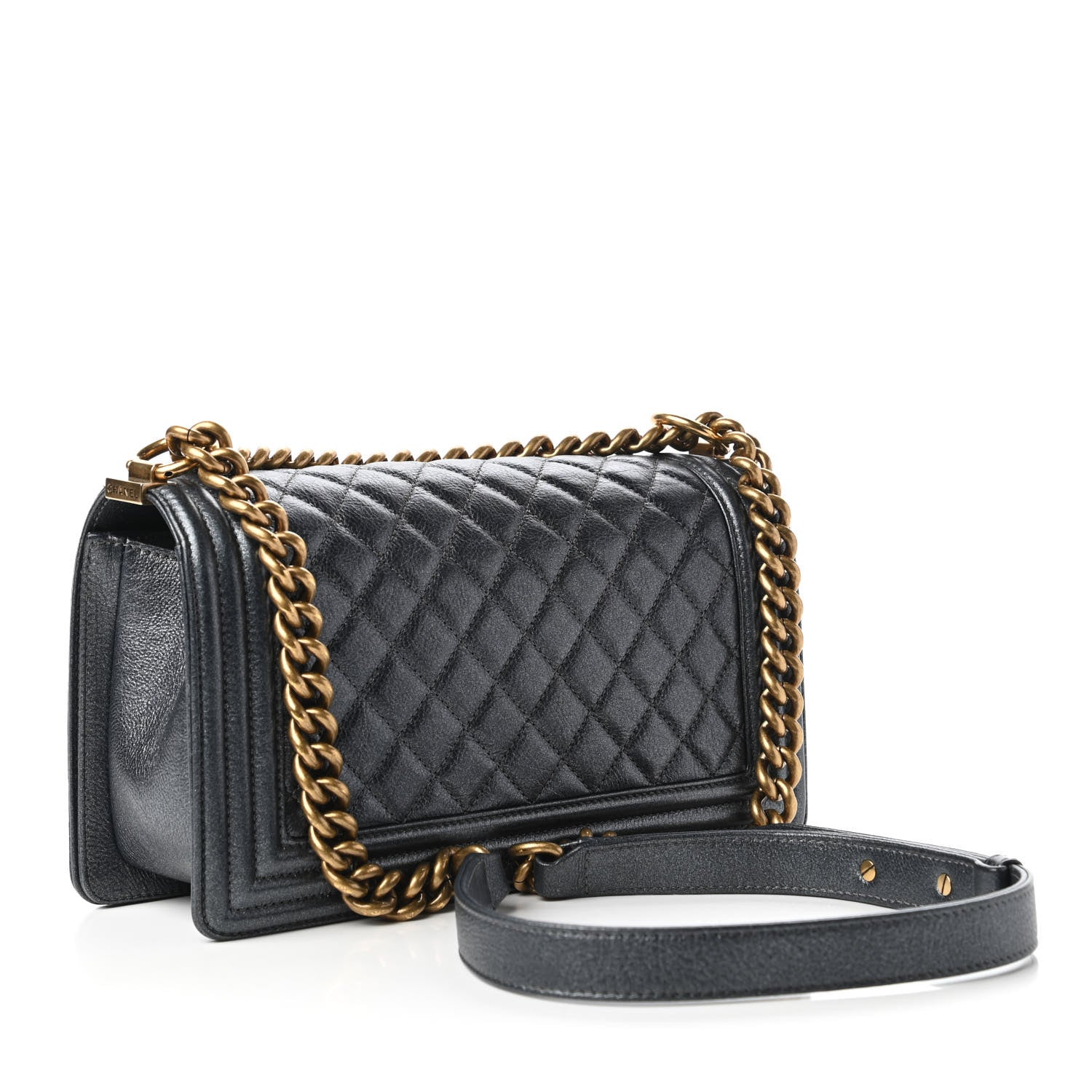 Chanel Metallic Calfskin Quilted Medium Boy Flap Grey 4 of 11