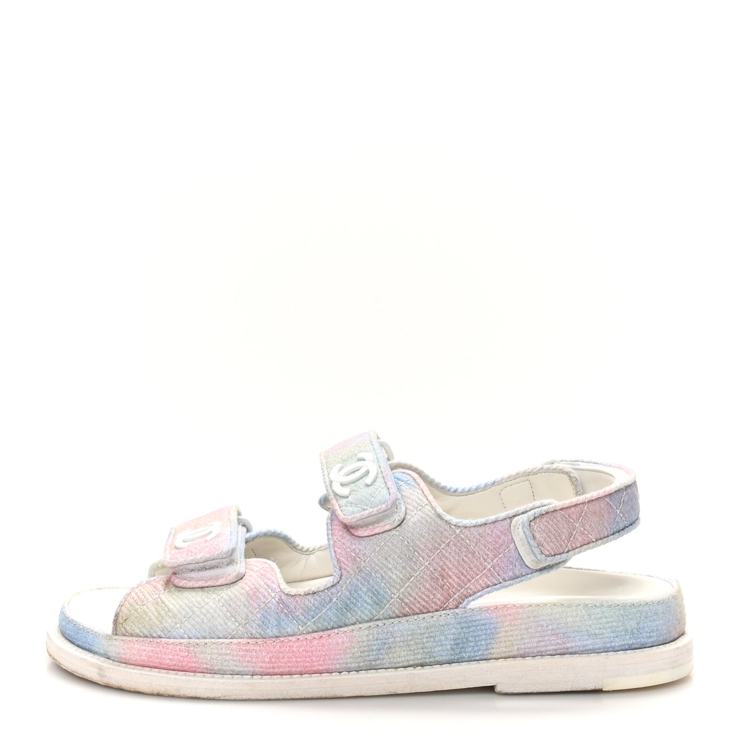 Printed Fabric Quilted Dad Sandals 37.5 Green Pink Blue