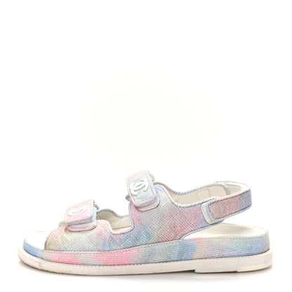 Chanel Printed Fabric Quilted Dad Sandals 37.5 Green Pink Blue 1 of 9