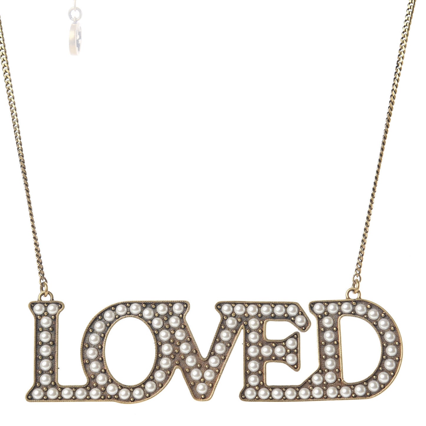 Metal Pearl Loved Necklace Aged Gold