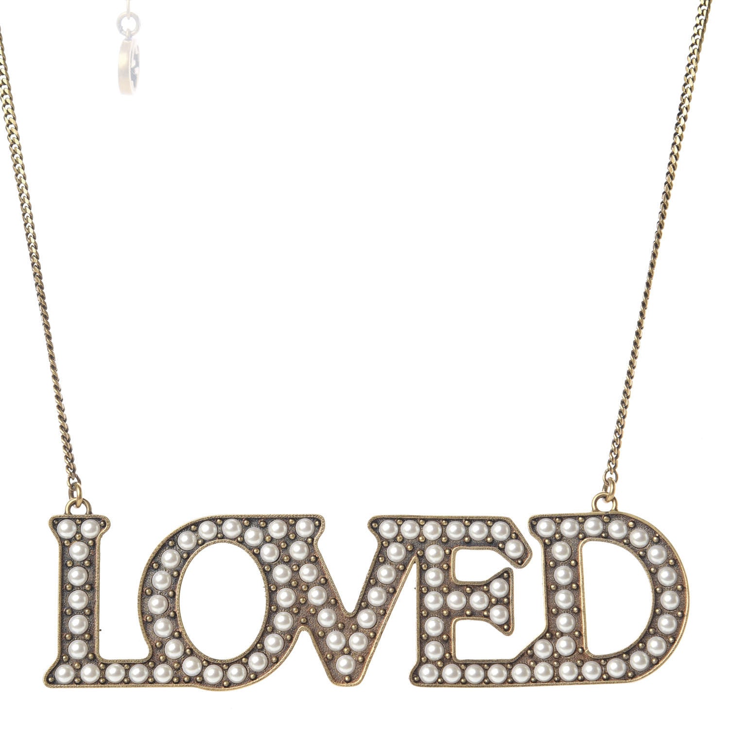Gucci Metal Pearl Loved Necklace Aged Gold 2 of 3