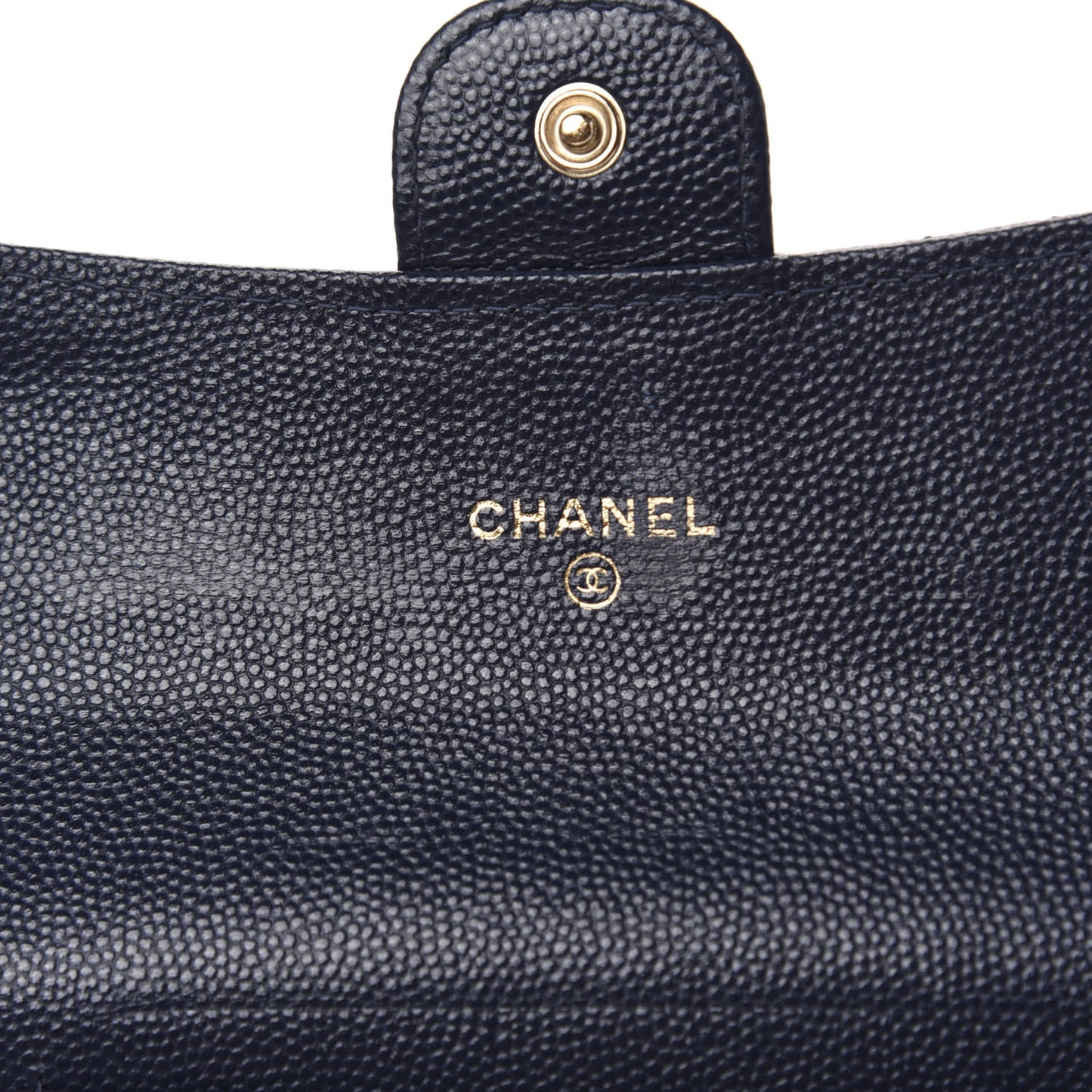 Caviar Quilted Small Flap Wallet Navy Blue