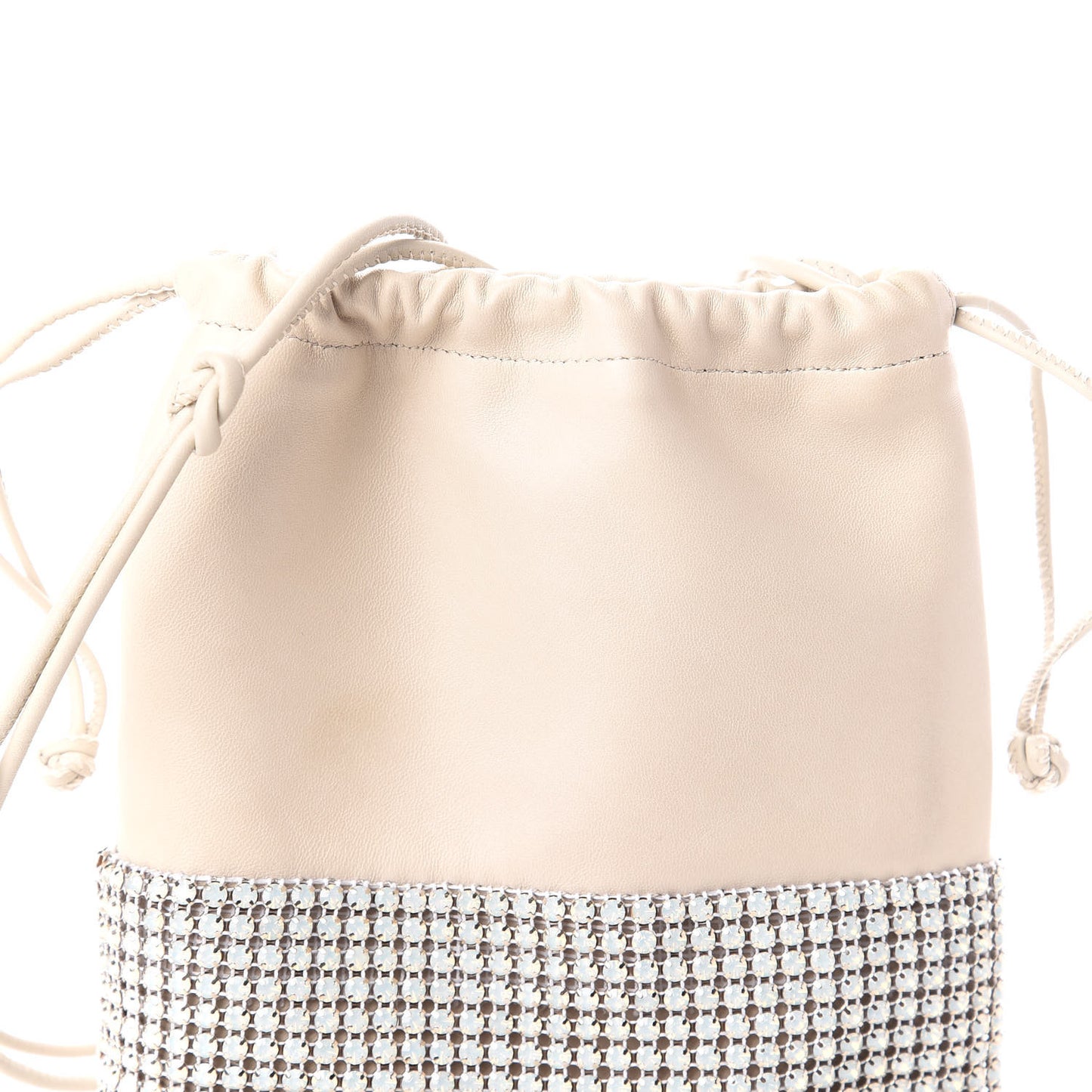 Lambskin Crystal Rhinestone Ryan Mini Drawstring Bag Beige