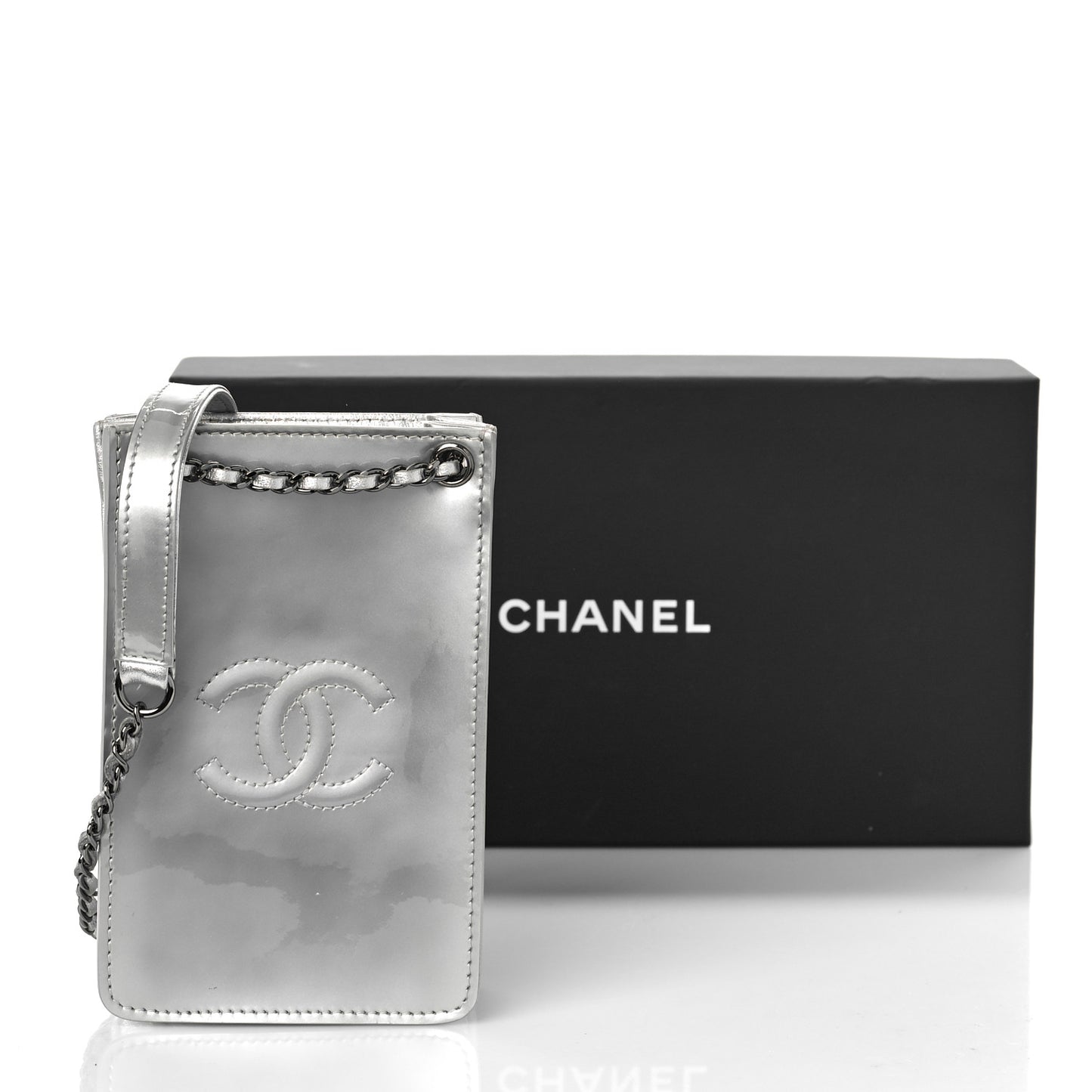 Metallic Patent Crossbody CC Phone Holder Silver