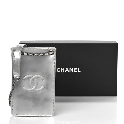 Chanel Metallic Patent Crossbody CC Phone Holder Silver 11 of 12