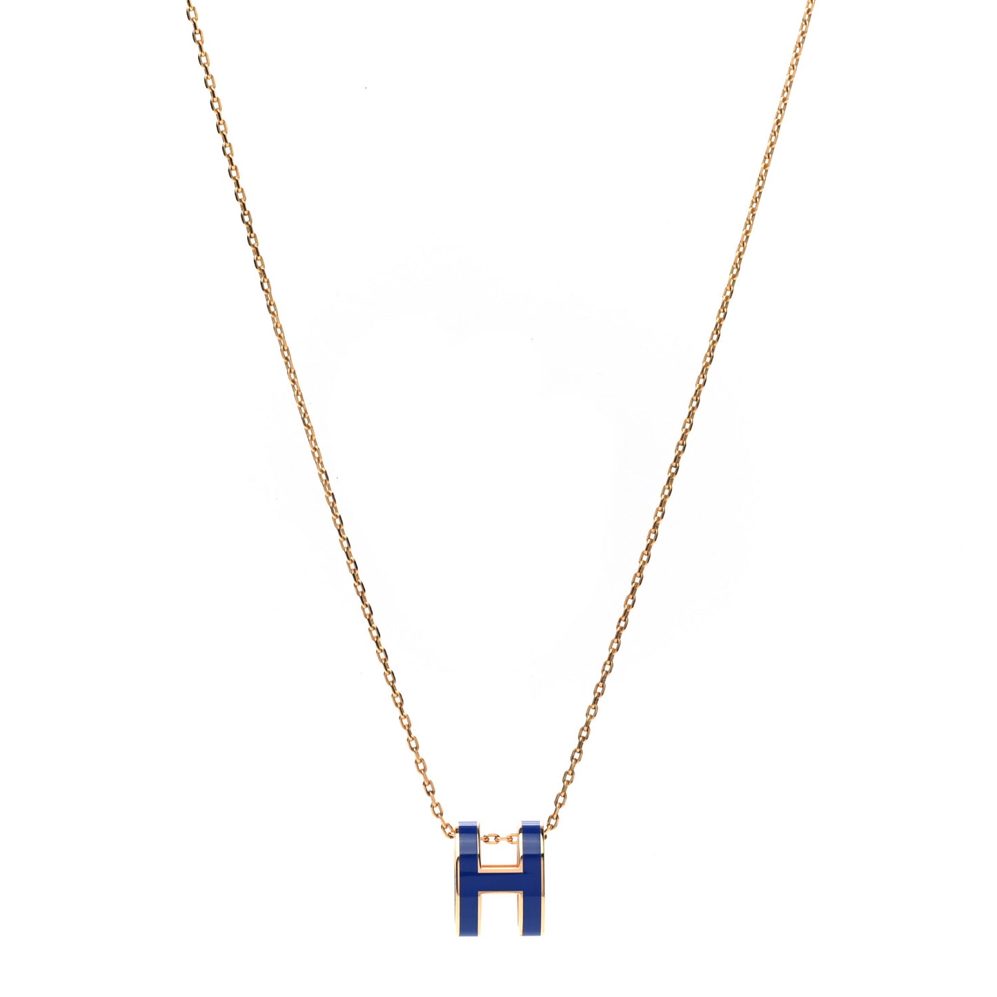 Lacquered Gold Pop H Pendant Necklace Bleu Royal
