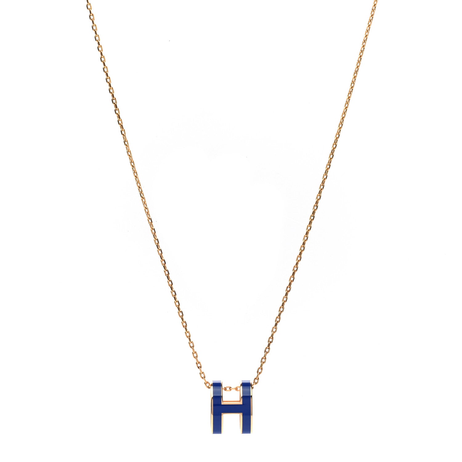 Hermes Lacquered Gold Pop H Pendant Necklace Bleu Royal 1 of 7