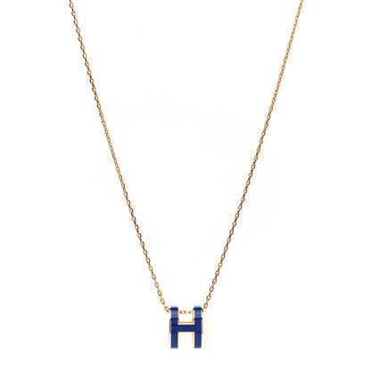 Hermes Lacquered Gold Pop H Pendant Necklace Bleu Royal 1 of 7