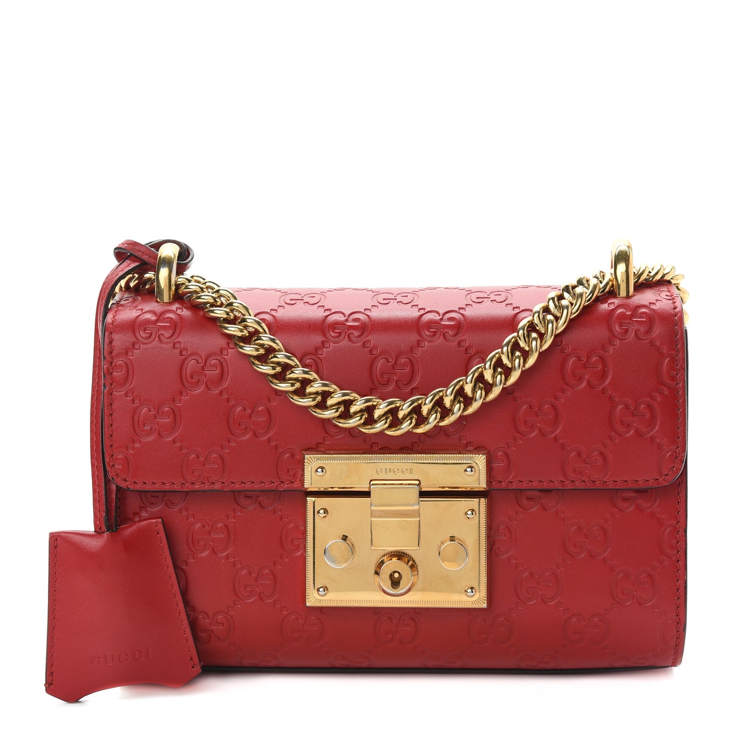 Guccissima Small Padlock Shoulder Bag Hibiscus Red