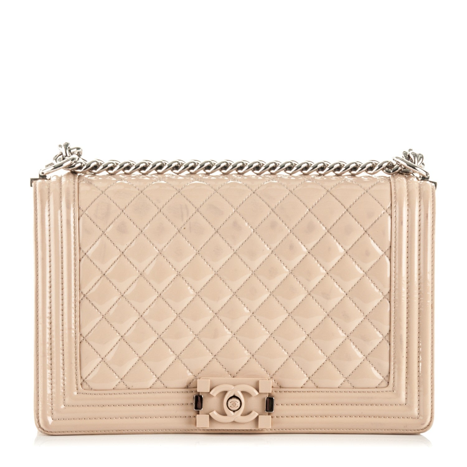Chanel Patent Calfskin New Medium Boy Flap Plexiglass Beige 1 of 17