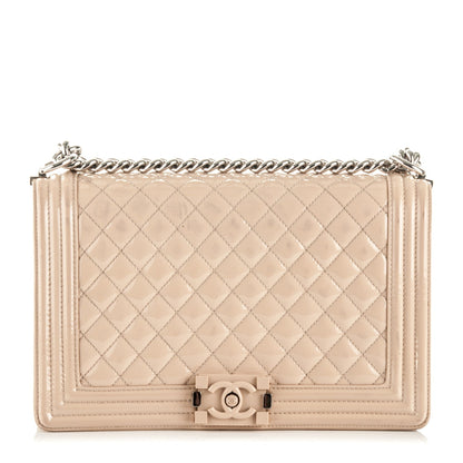Chanel Patent Calfskin New Medium Boy Flap Plexiglass Beige 1 of 17