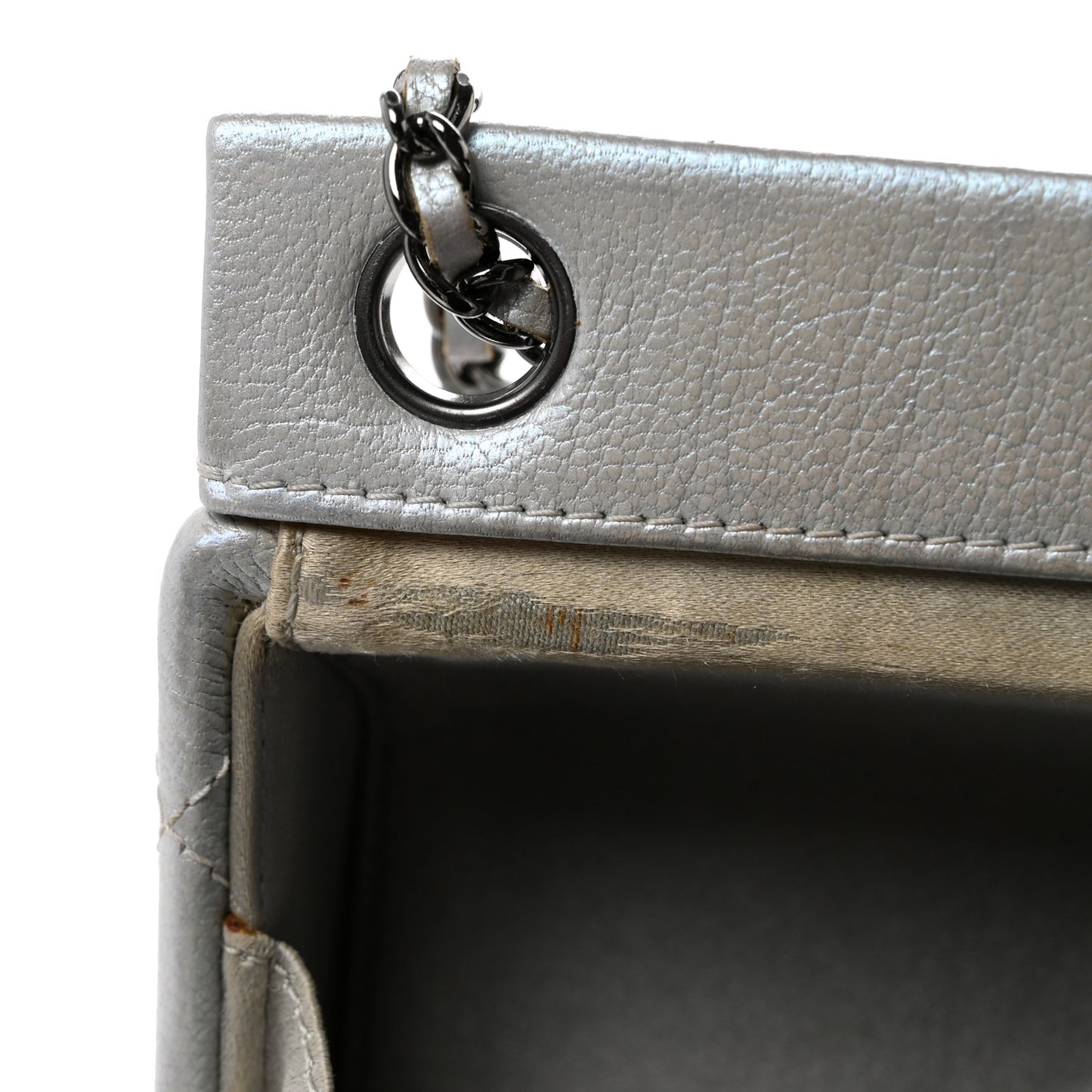 Metallic Goatskin Lait de Coco Milk Carton Bag Silver