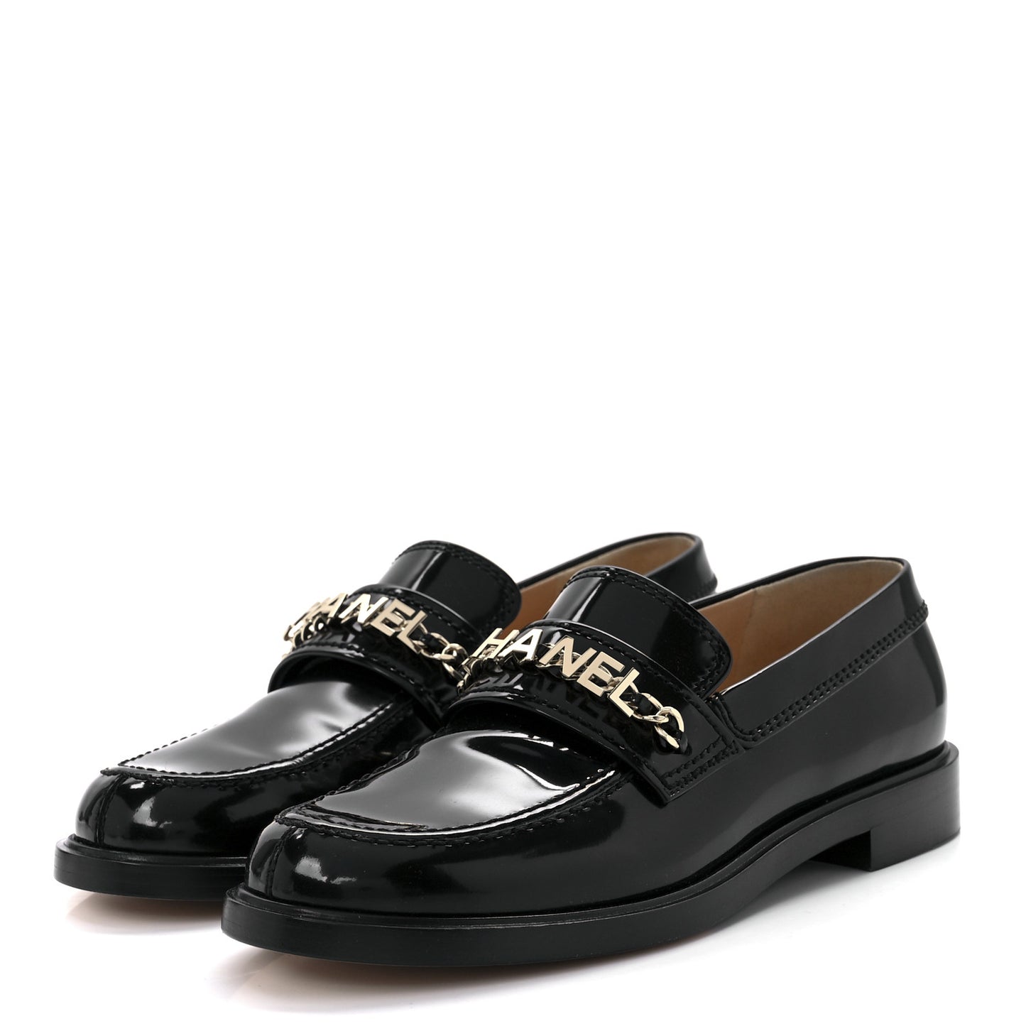 Shiny Calfskin Logo Loafers 38.5 Black