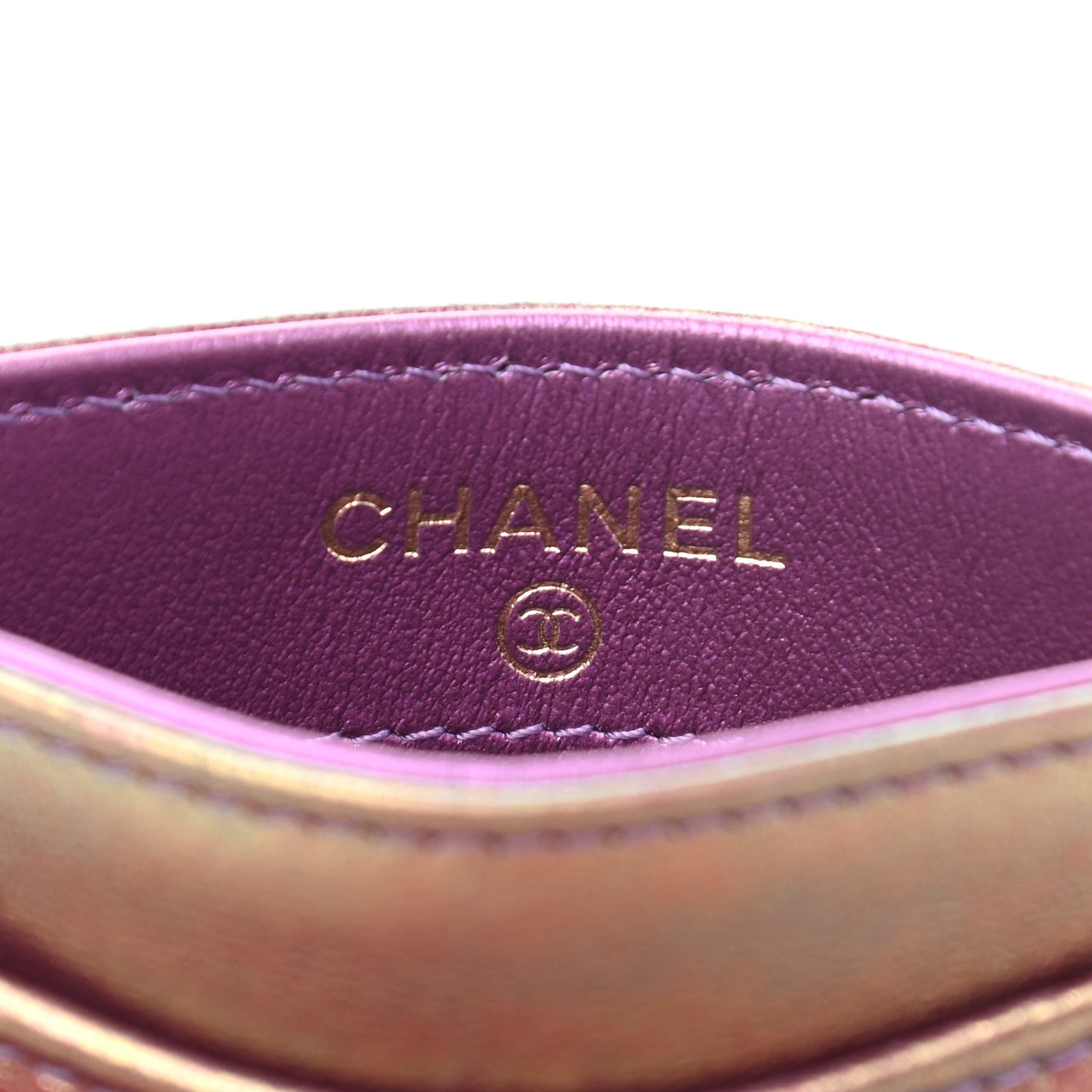 Iridescent Lambskin Quilted Card Holder Purple